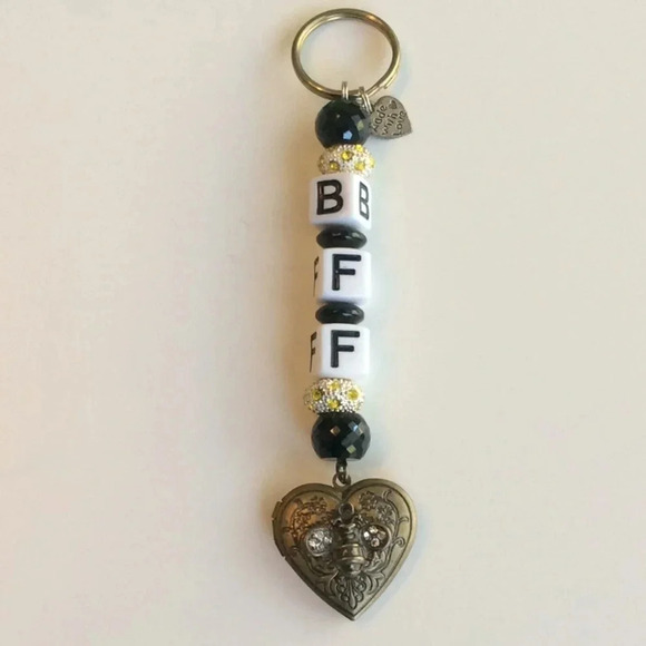 Accessories - Hand Crafted White, Black & Gold “BFF” Keychain